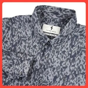 Father Sons Stretch Slim Fit Men L Gray Cotton Geometric Print Button Down Shirt